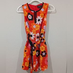 Bright Orange Floral Sleeveless Romper